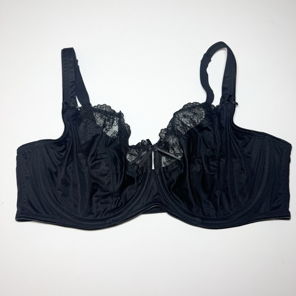 Soma Ella Black Lace Satin‎ Underwire Bra 38D Unlined Full Coverage Embroidered - Picture 1 of 7